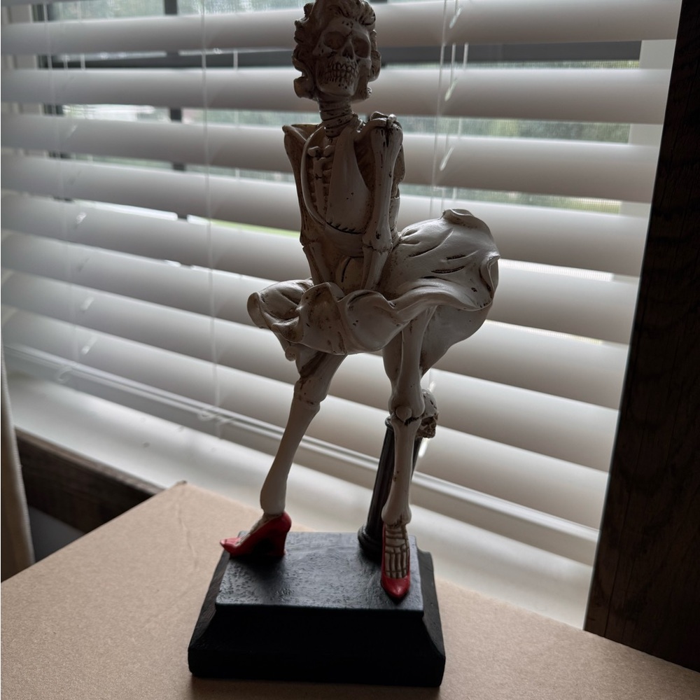 Marilyn Monroe Skeleton Figurine with Red Shoes